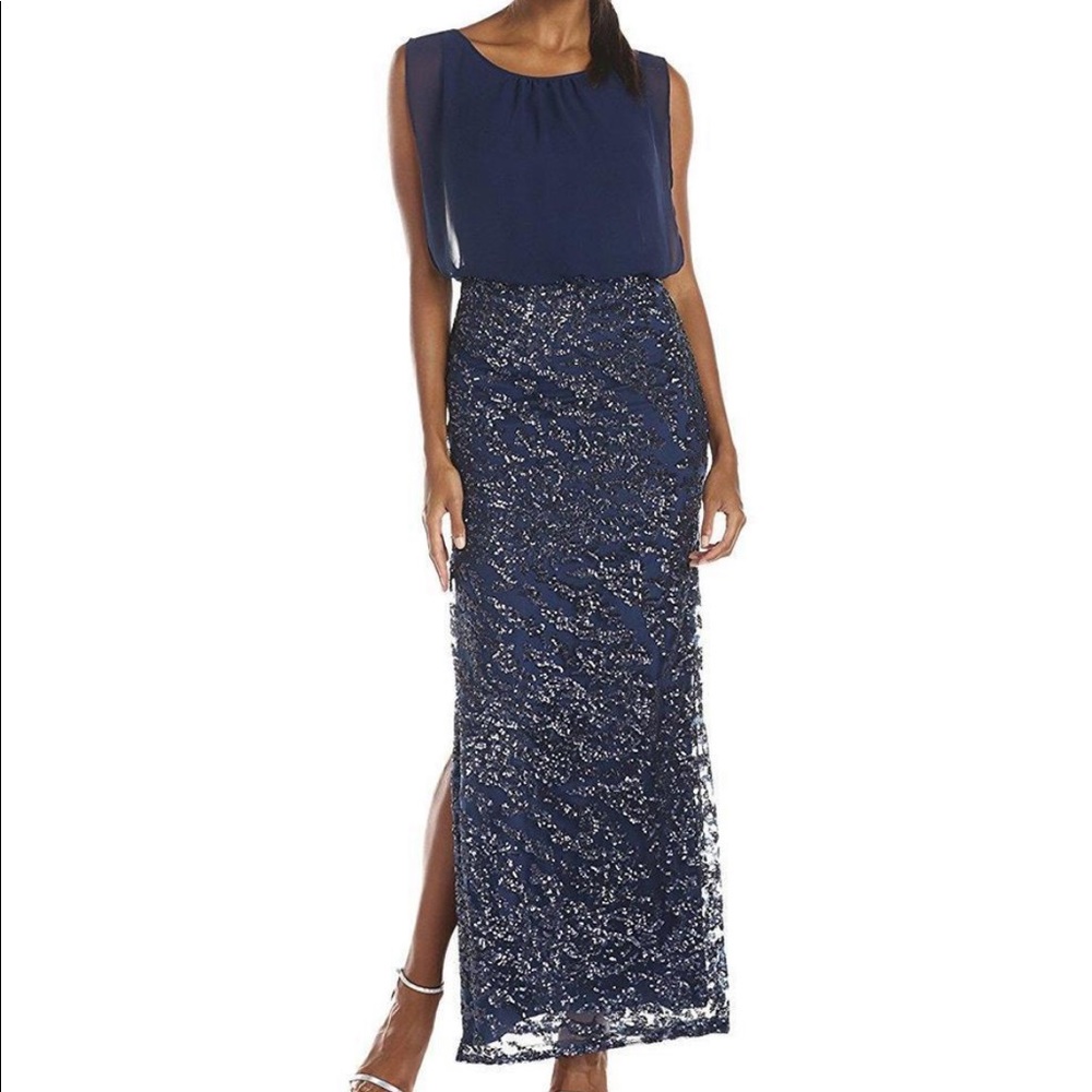 AIDAN MATTOX Sequined Bateau Evening Gown
